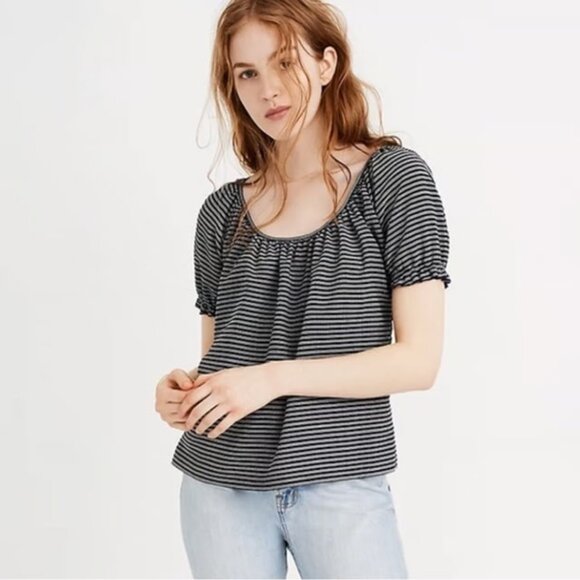 Madewell Texture & Thread Blue Striped Peasant Top S - Picture 1 of 3